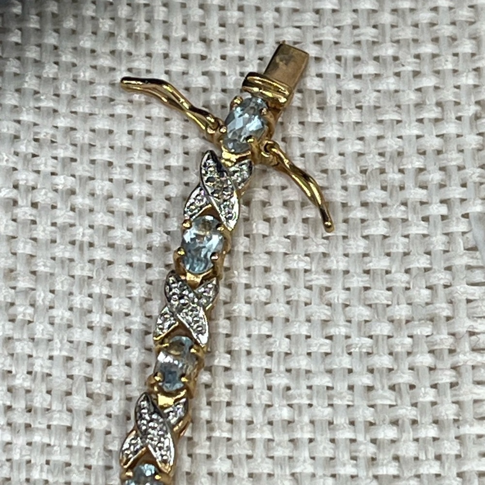 ✨ Vintage Sterling Silver & Gold-Plated Blue Gemstone Bracelet - Picture 9 of 16